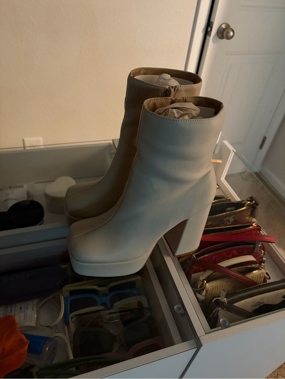 Women's White Platform Ankle Boots - Sleek Block Heel